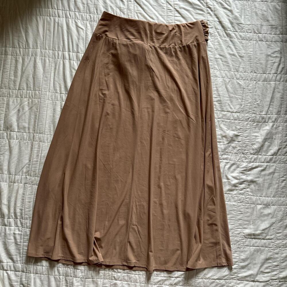 NY Collection neutral beige maxi skirt womens L layering minimalist stretchy - Picture 5 of 8